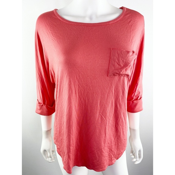 NEW Chaser Coral Pink Shirttail Top Rolltab Sleeve - Picture 2 of 7